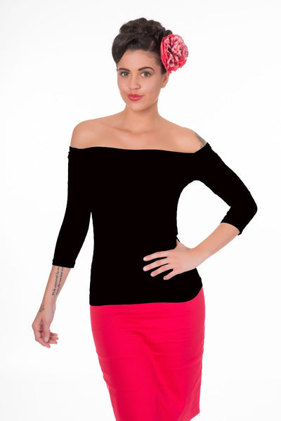 EU STOCK Gloria Bardot Rockabilly Top in Black