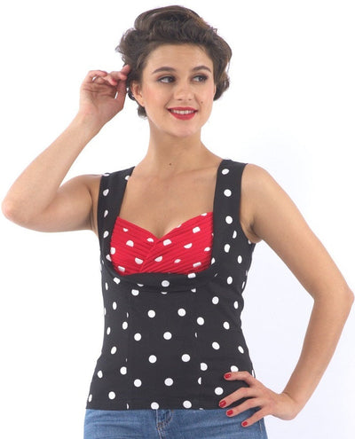 Georgina Slim Fit Top in Black with Red Bust/ White Polka