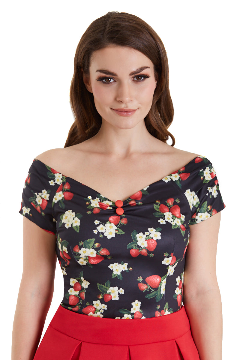 Lilian Off Shoulder Black Strawberry Top