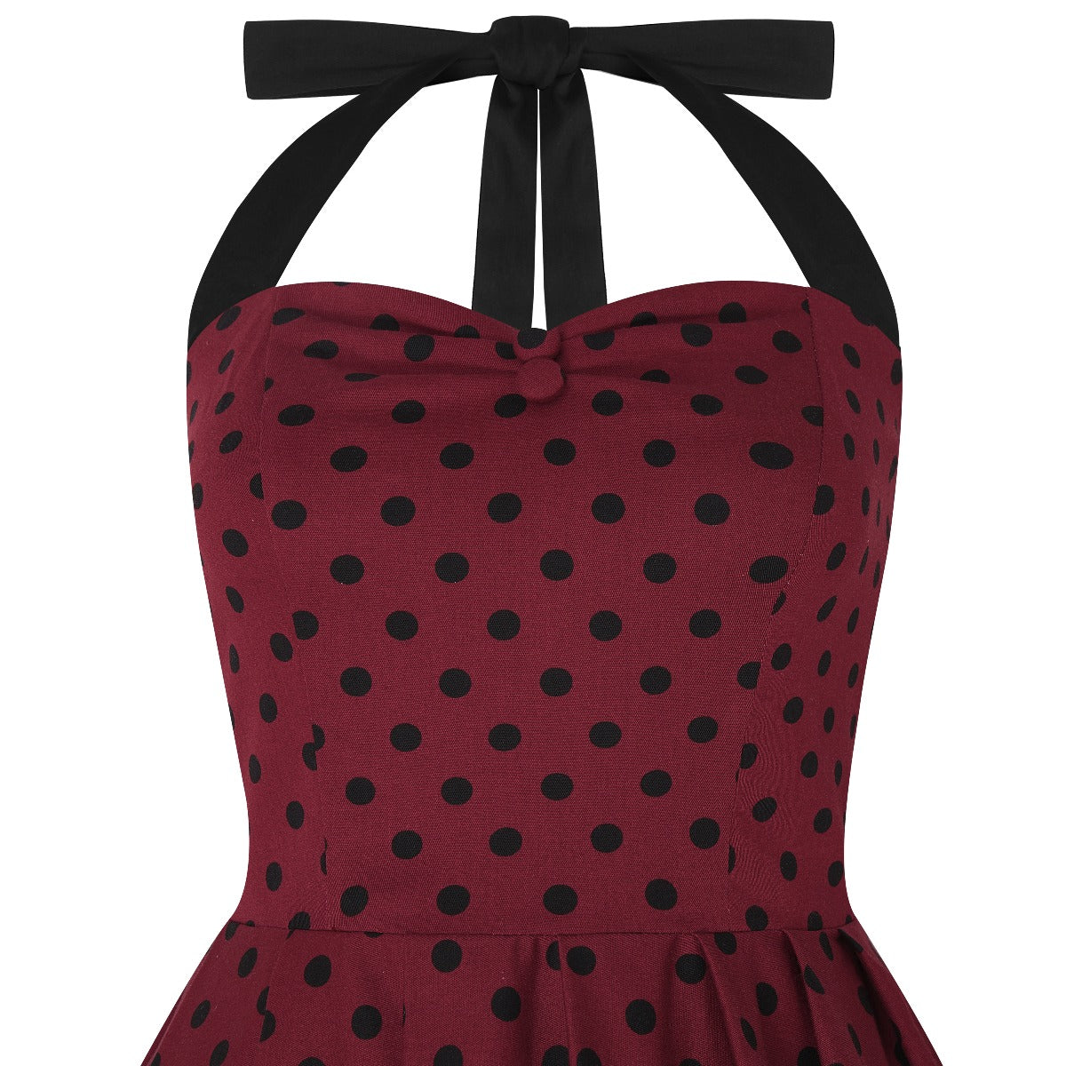 Sophia Rockabilly Halter Neck Swing Dress in Burgundy -Black Polka Dot