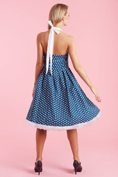 Sophia Halterneck Polka Dot Swing Dress in Blue