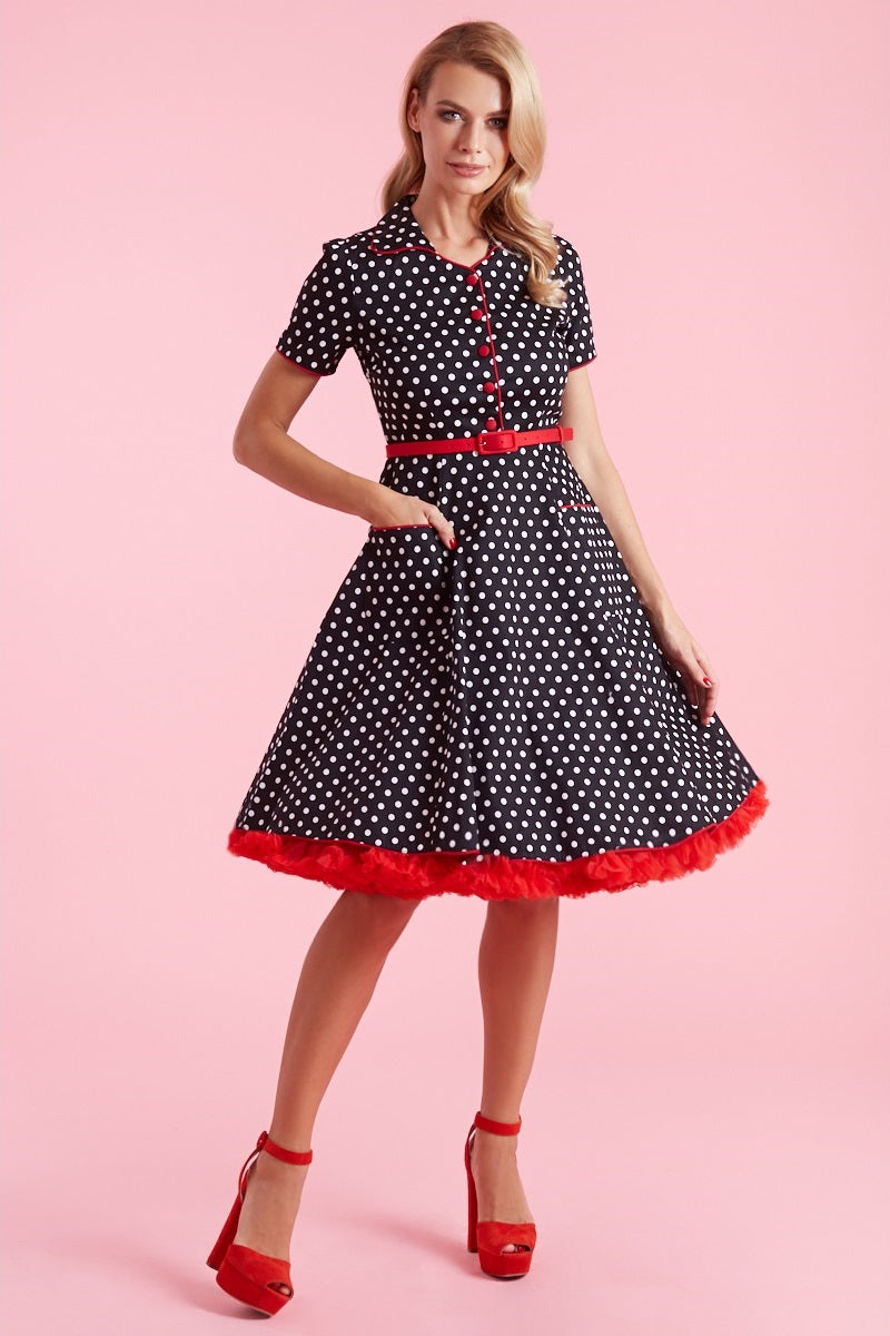 Penelope Rockabilly Black Polka Dot Shirt Dress
