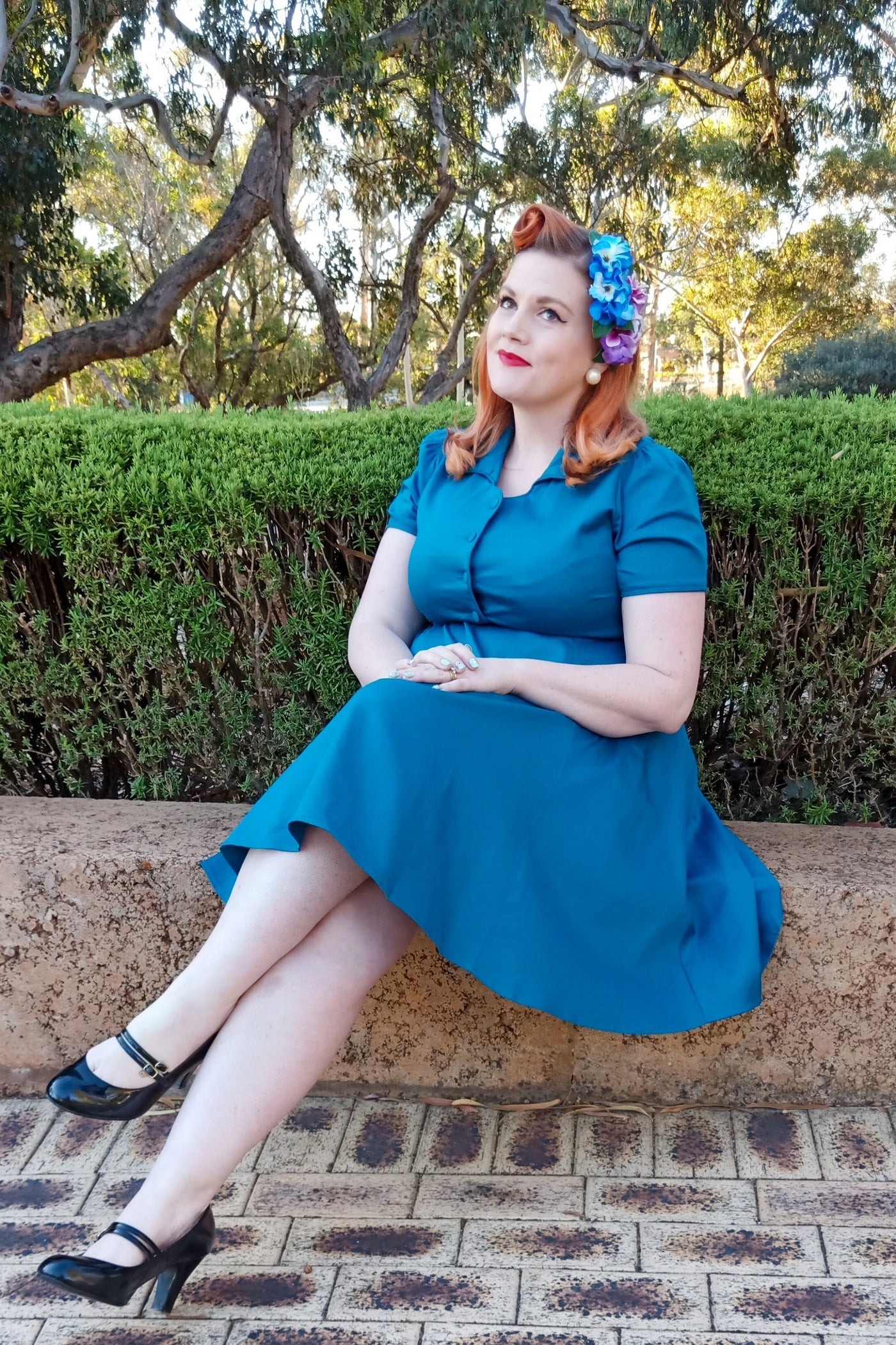 EU STOCK Penelope 1950s Inspired Blue Shirt Dress