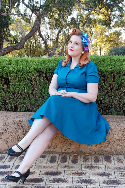 EU STOCK Penelope 1950s Inspired Blue Shirt Dress