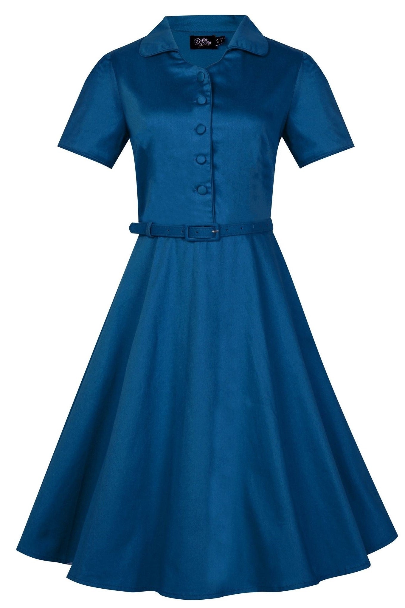 EU STOCK Penelope 1950s Inspired Blue Shirt Dress
