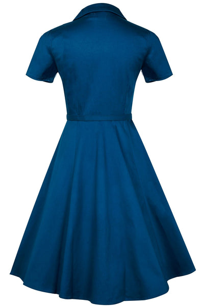 EU STOCK Penelope 1950s Inspired Blue Shirt Dress