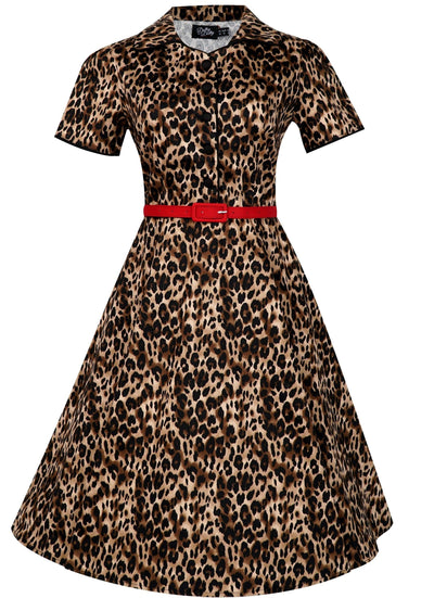 Rockabilly Leopard Print Shirt Dress