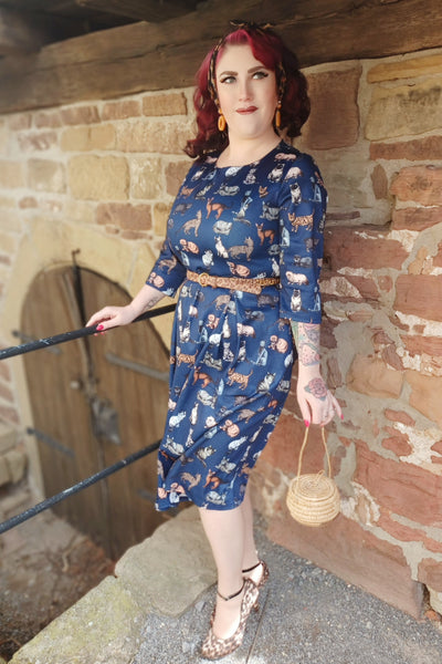 Long Sleeved Blue Midi Cat Dress1