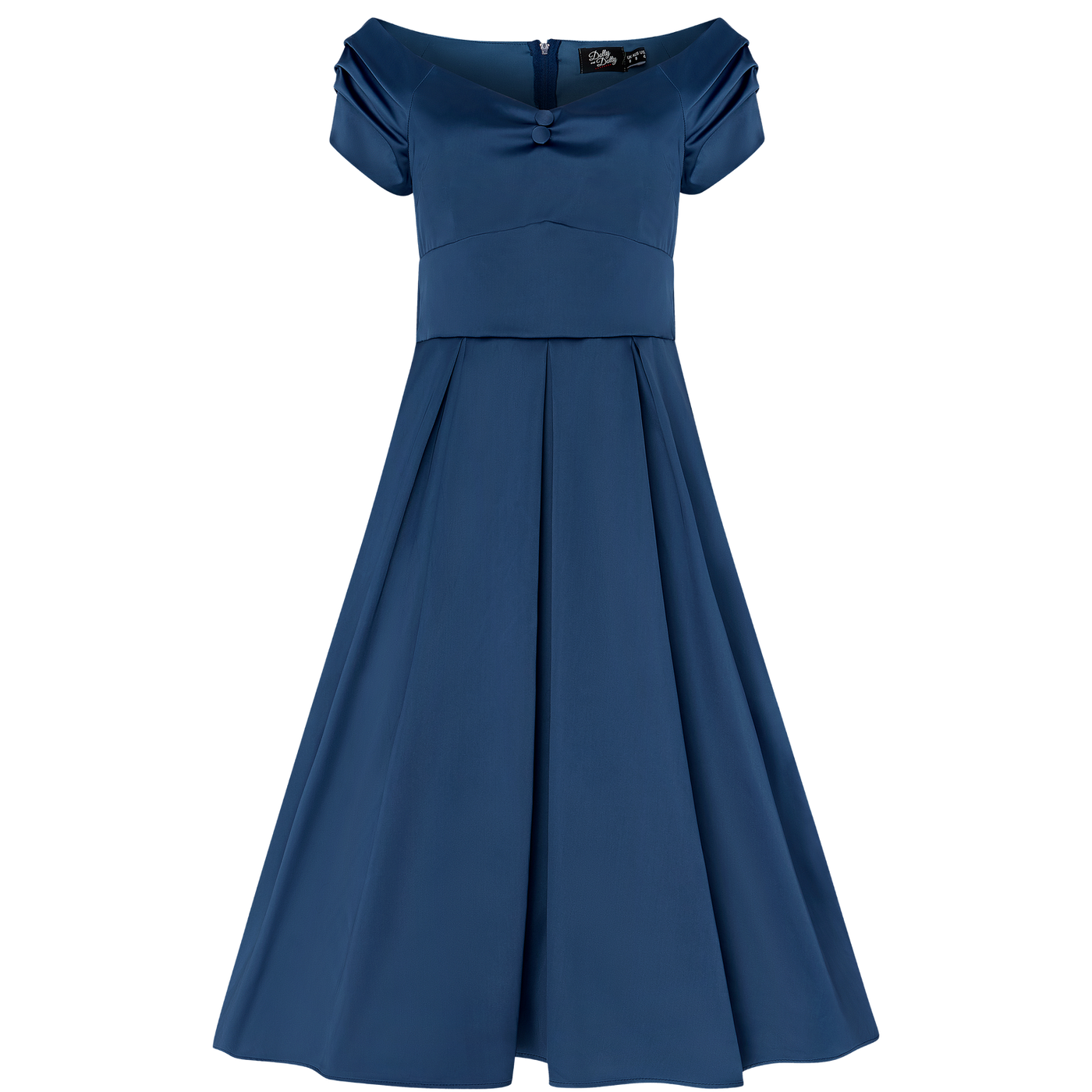 Lily Off Shoulder Prussian Blue Satin Evening Dress