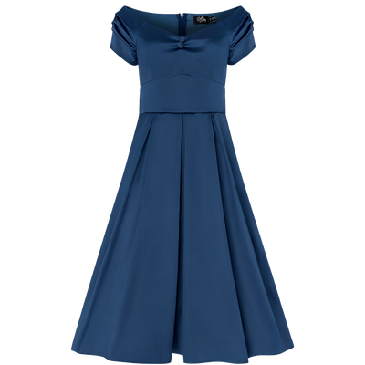 Lily Off Shoulder Prussian Blue Satin Evening Dress