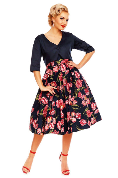 Lily Off Shoulder Swing Dress in Navy Tulip