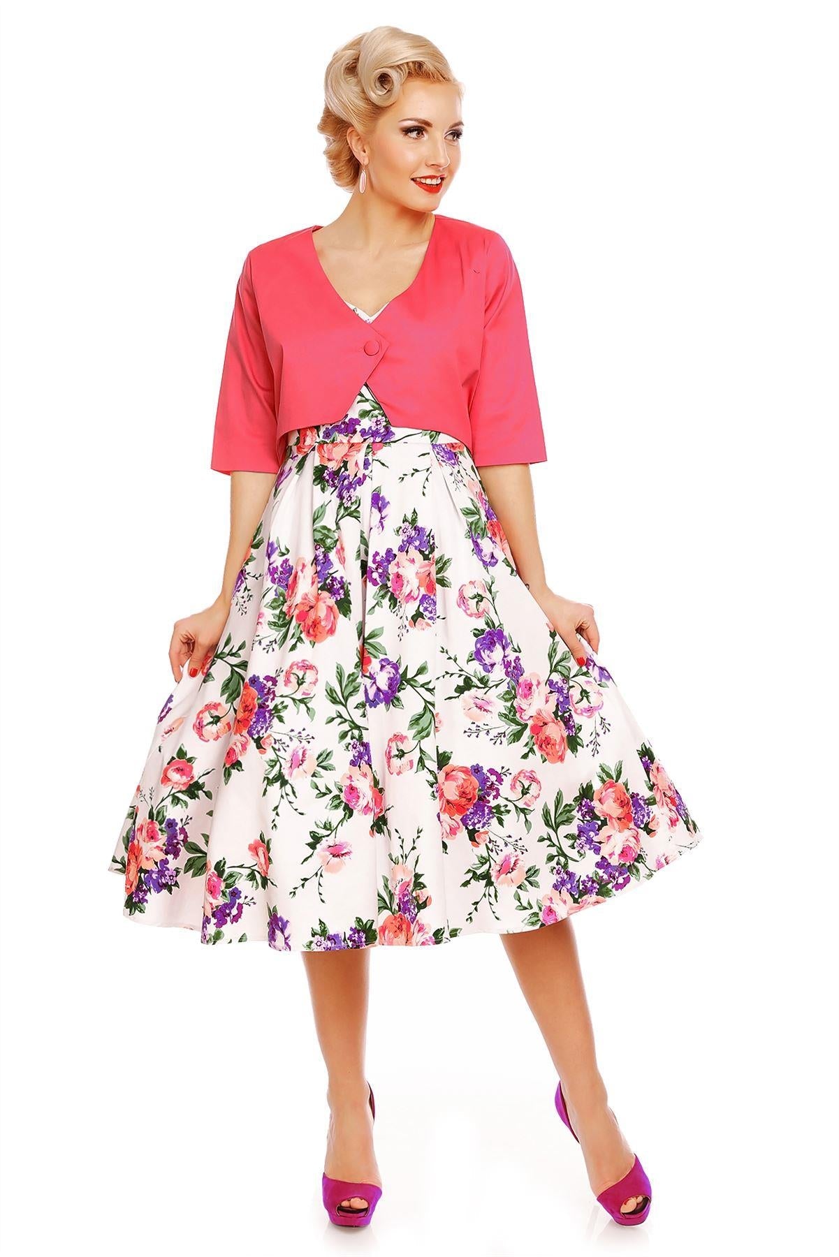 Lily Off Shoulder Swing Dress in White Floral