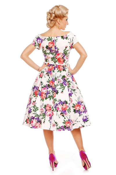 Lily Off Shoulder Swing Dress in White Floral