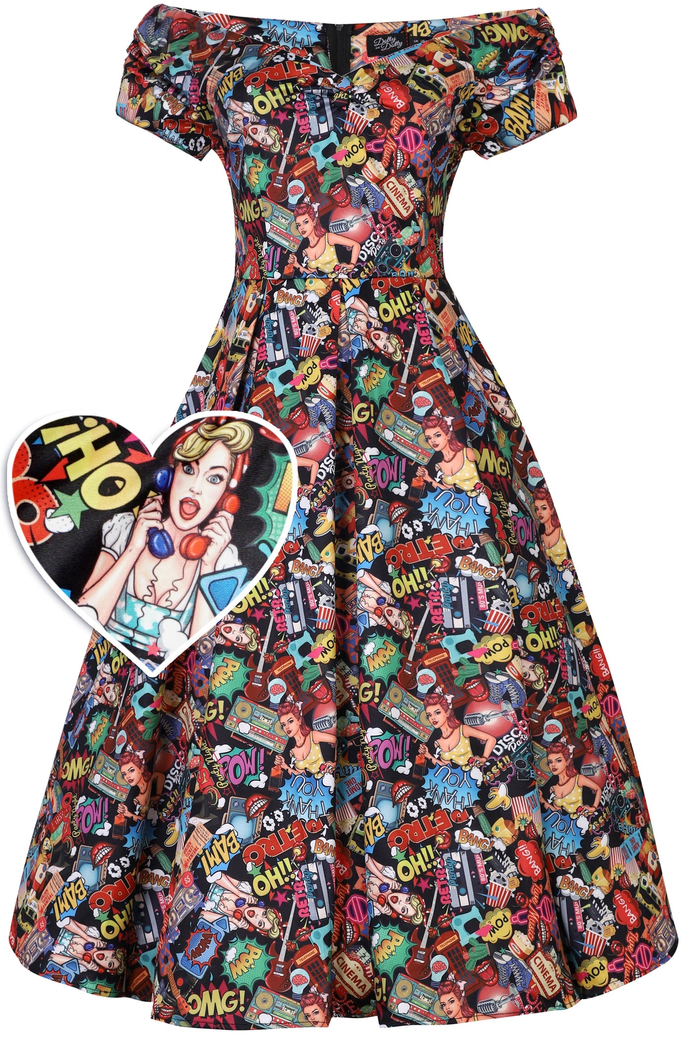 Lily Retro Off Shoulder Pop Art Circle Dress
