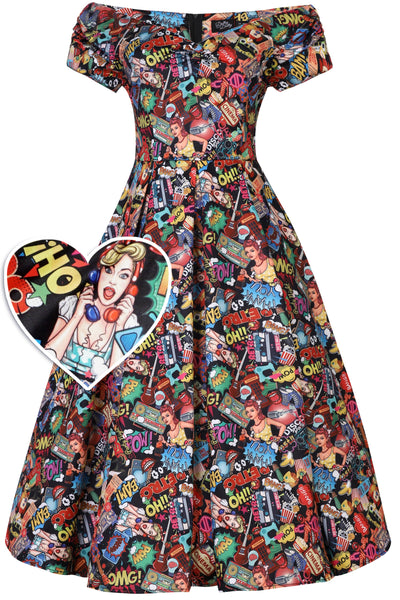 Lily Retro Off Shoulder Pop Art Circle Dress