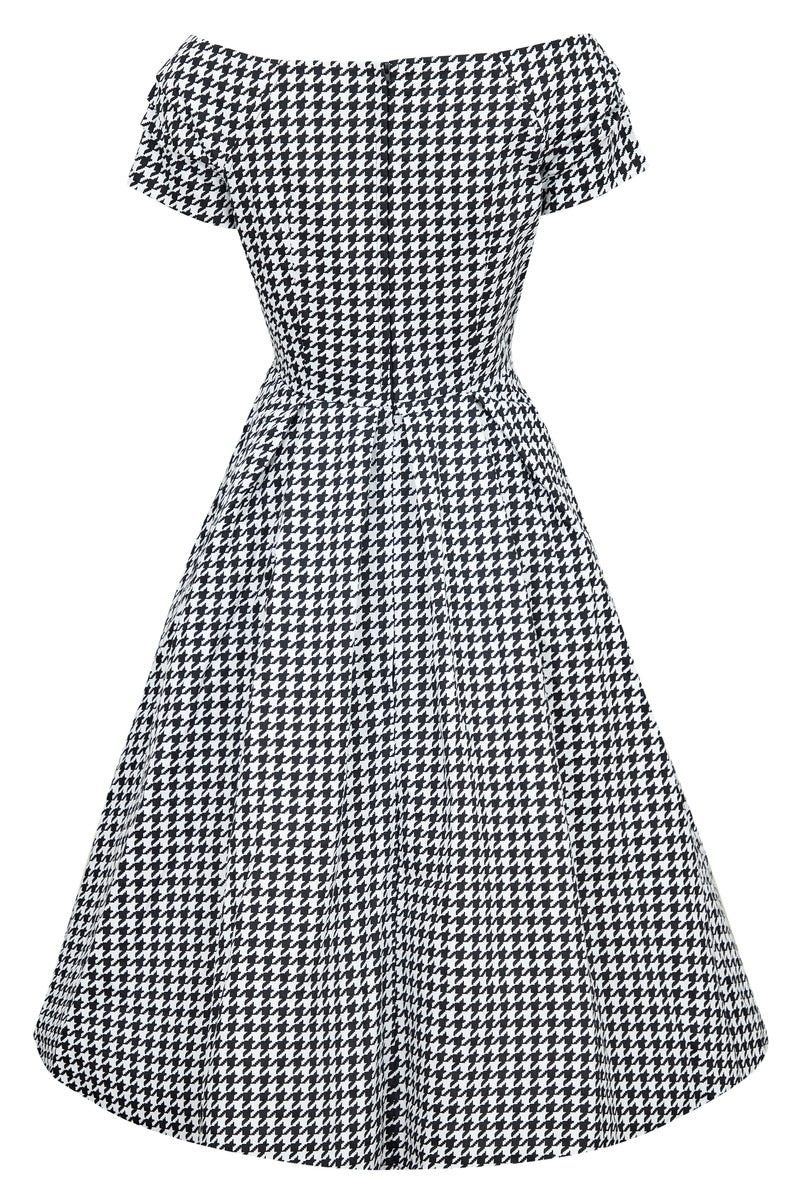 Lily Retro Off Shoulder Dog Tooth Print Dress