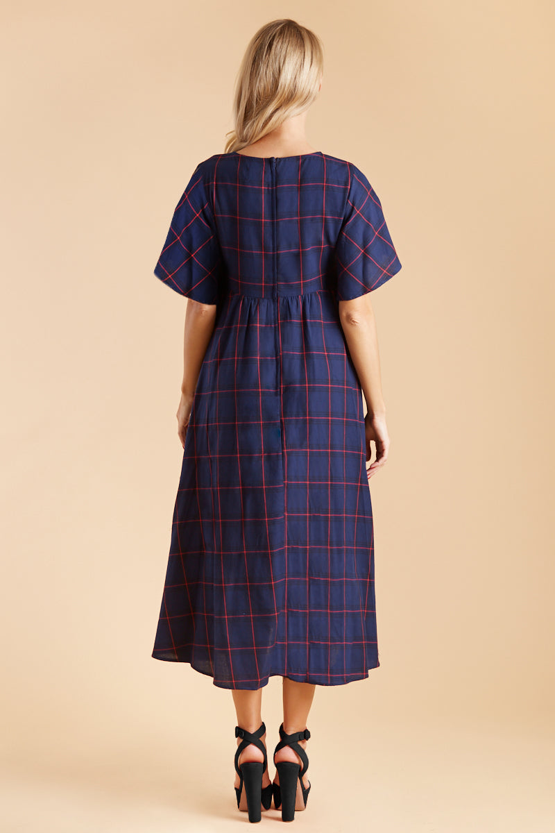 Bella Floaty Oversized Day Dress in Blue Tartan