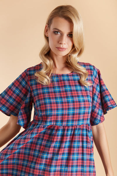Bella Floaty Oversized Day Dress in Pink Tartan