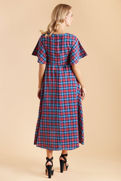 Bella Floaty Oversized Day Dress in Pink Tartan