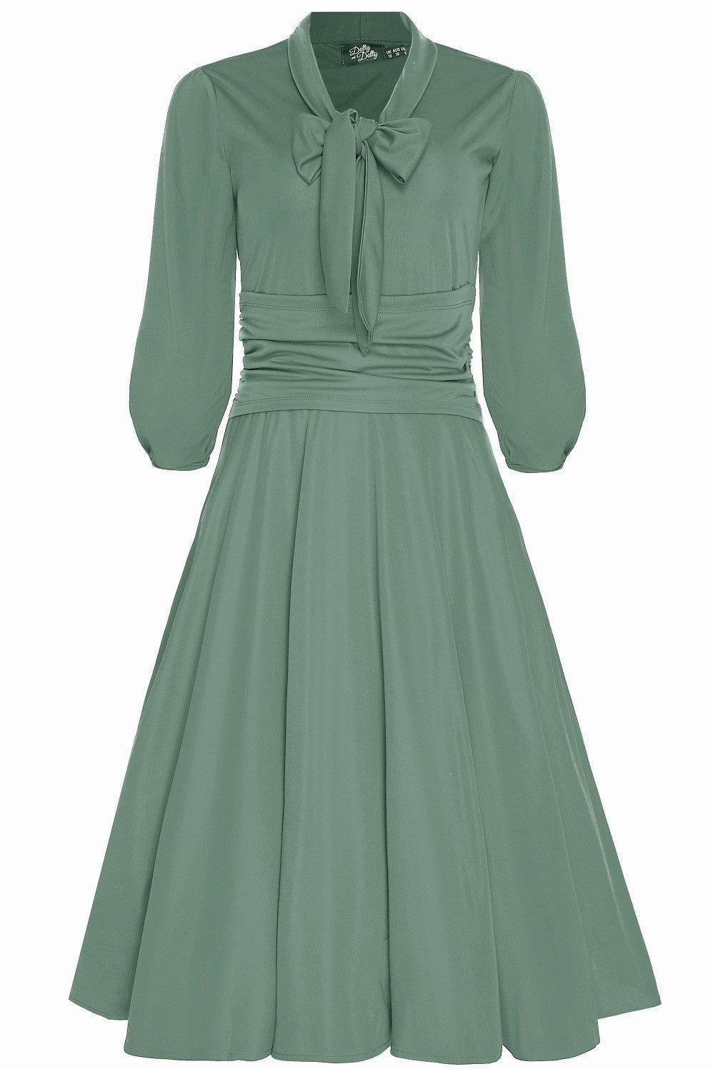 Sandra Vintage Inspired Stretchy Sage Green Bow Tie Dress