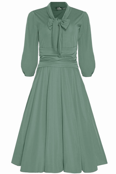 Sandra Vintage Inspired Stretchy Sage Green Bow Tie Dress