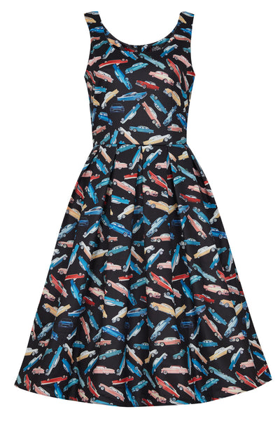 Amanda Scoop Neck Swing Dress in Car Print