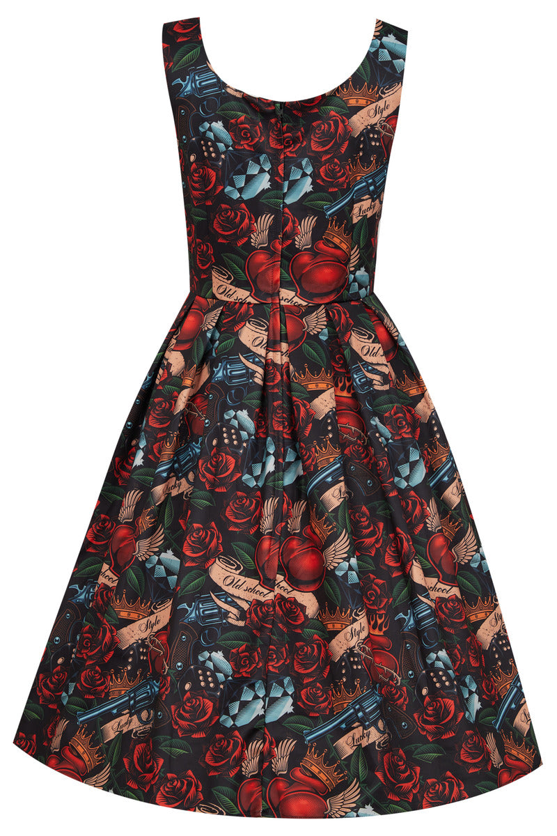 Amanda Scoop Neck Swing Dress in Heart and Roses Print