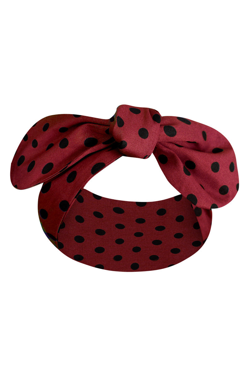 Headband in Burgundy & Black Polka Dots