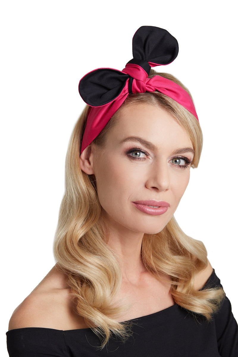 Vintage Inspired Plain Headband - Hot Pinkblack