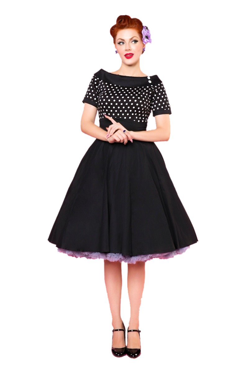 EU STOCK Darlene 50's Style Swing Dress in Black/ White Polka