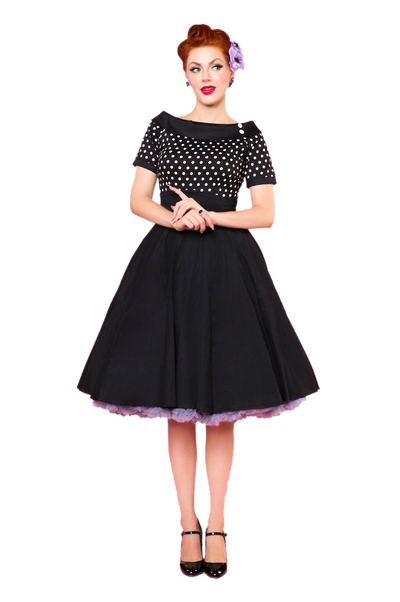 EU STOCK Darlene 50's Style Swing Dress in Black/ White Polka
