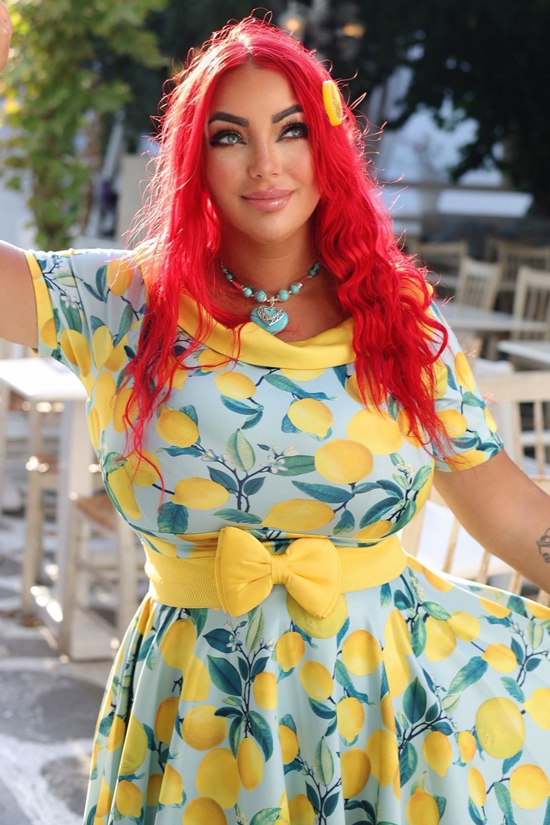 Woman's Blue Lemon Flared Dress