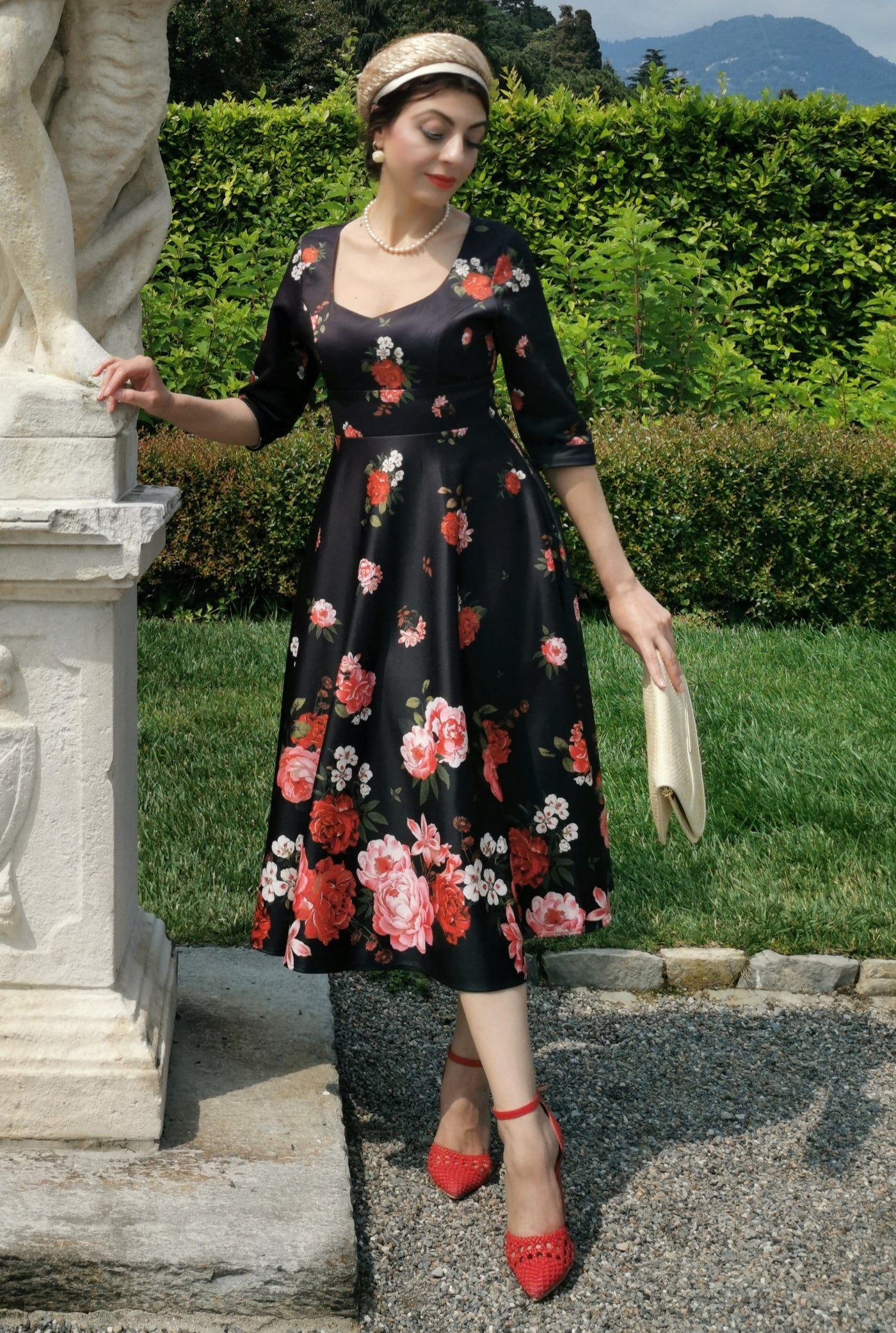 Scarlette Long Sleeved Black Raising Floral Midi Dress