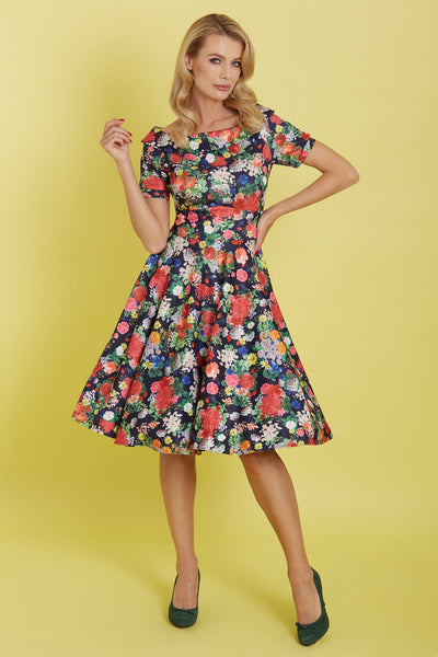Woman's Midnight Garden Off Shoulder Swing Dress