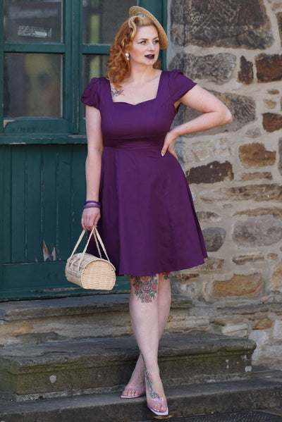 Claudia Flirty Fifties Style Dress in Purple