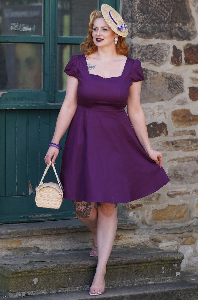 Claudia Flirty Fifties Style Dress in Purple