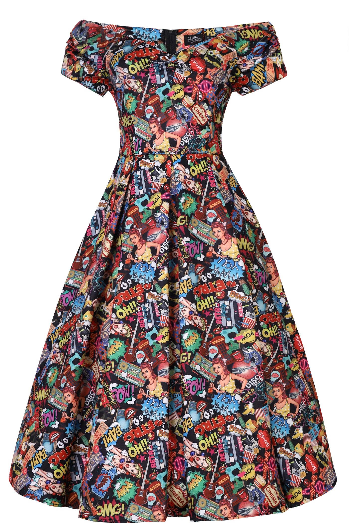 Lily Retro Off Shoulder Pop Art Circle Dress