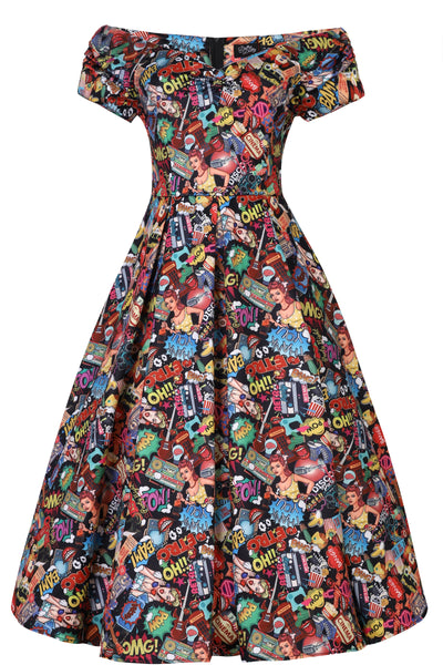 Lily Retro Off Shoulder Pop Art Circle Dress
