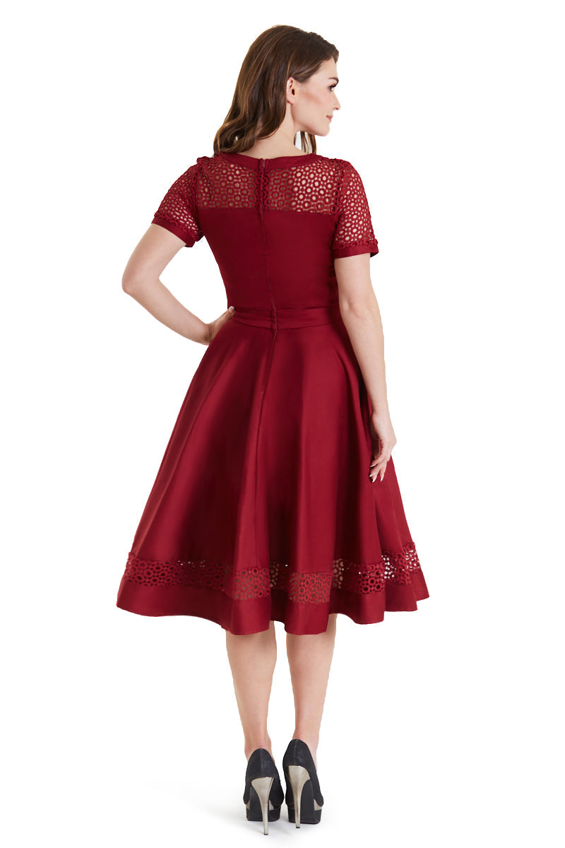 Woman's Lace Sleeved Dress in Burgundy