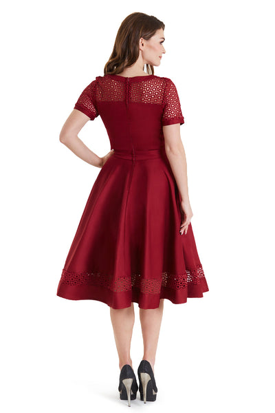 Woman's Lace Sleeved Dress in Burgundy