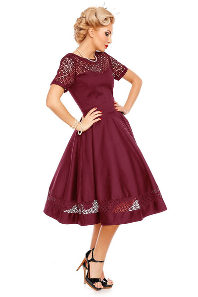 Woman's Lace Sleeved Dress in Burgundy