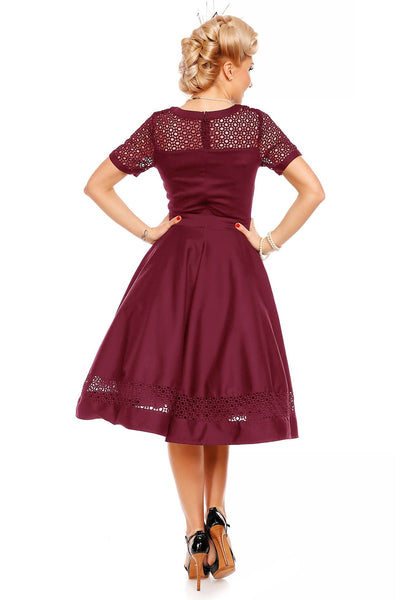 Woman's Lace Sleeved Dress in Burgundy