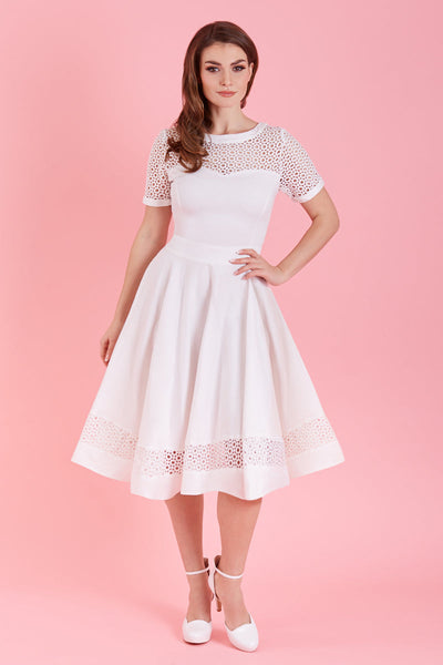 Woman's Lace Sleeved Dress in White