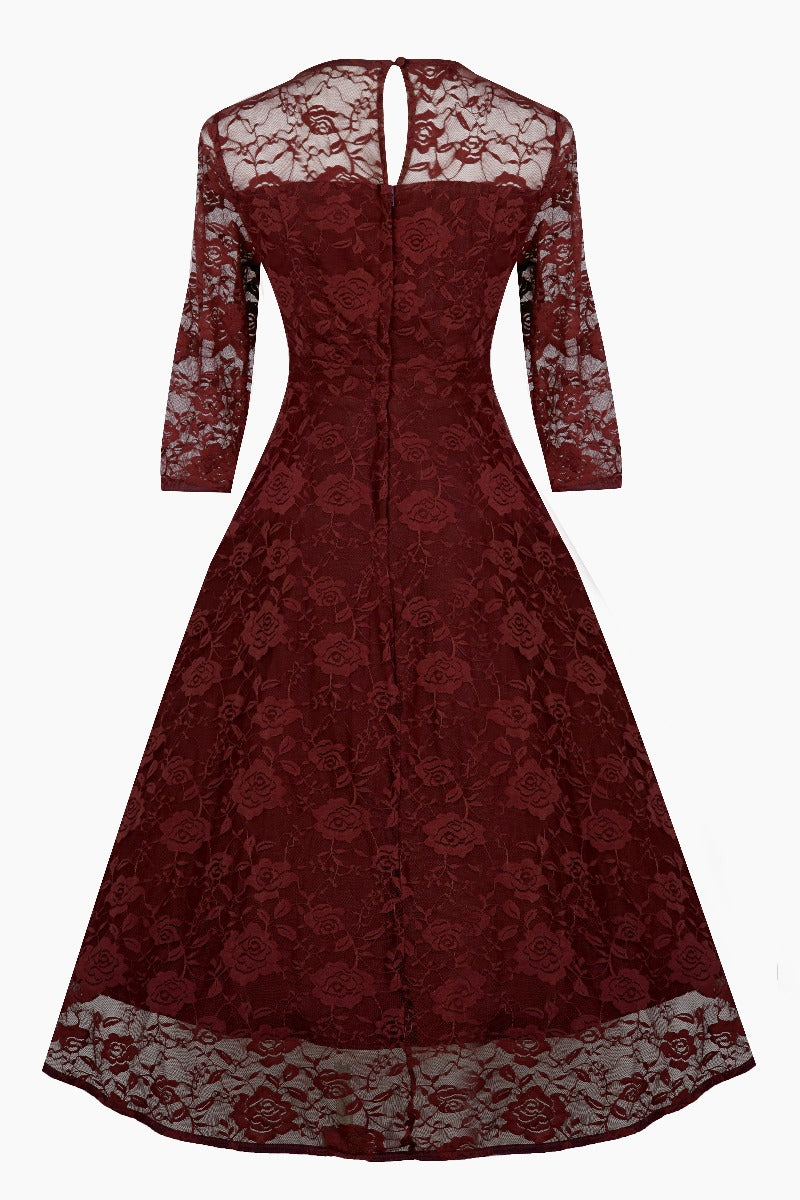 Woman's Long Sleeved Burgundy Lace Dress