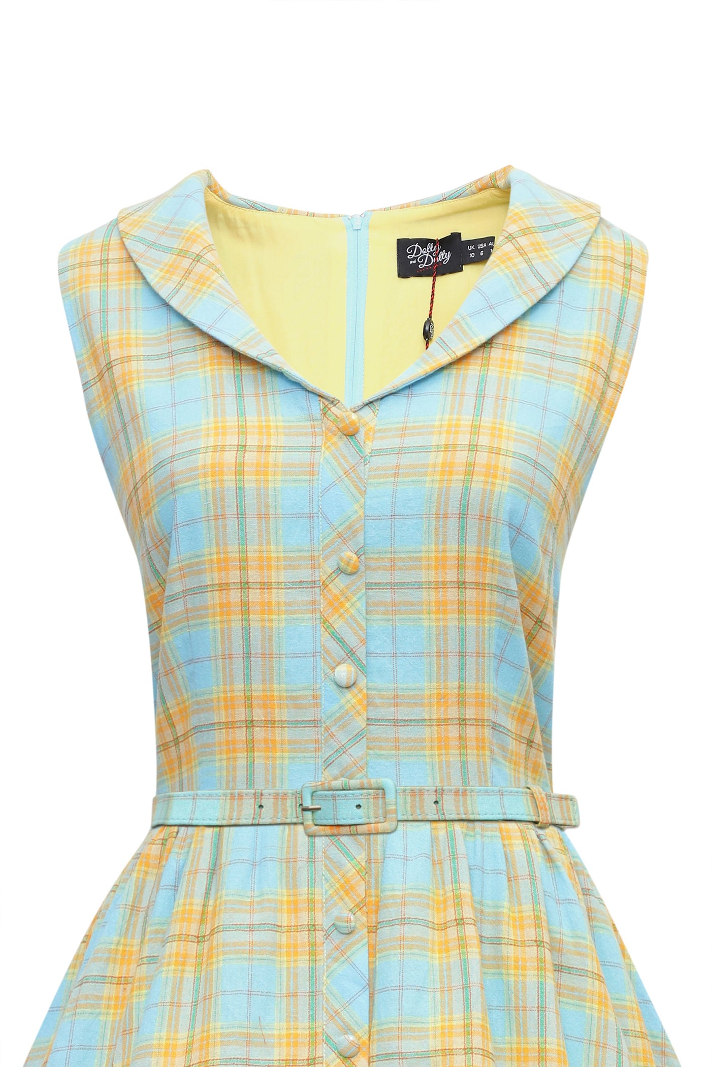 Maverick Luxury Blue & Yellow Check Sleeveless Flared Dress