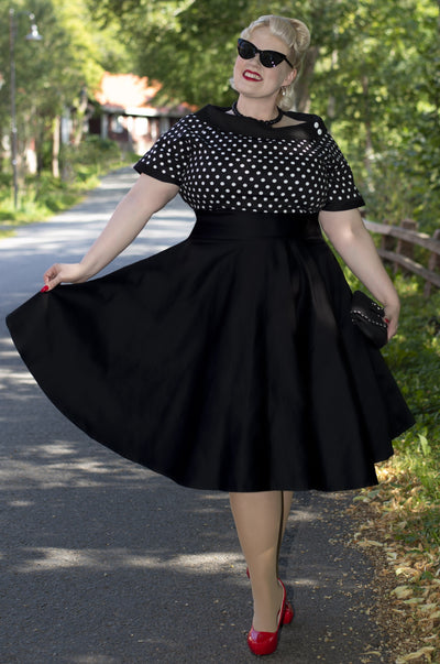 Women's Black and White Polka Dot Swing Dress