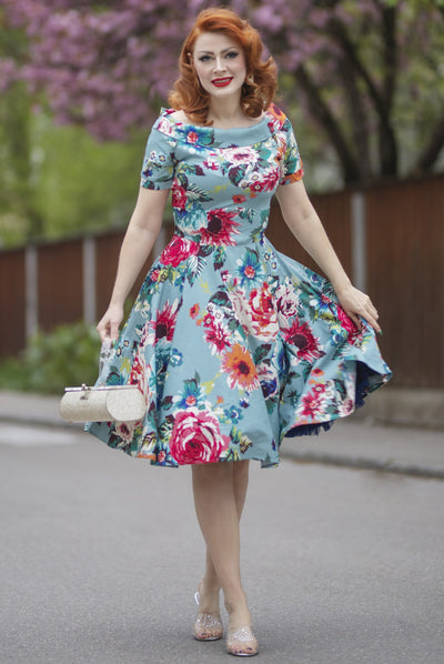 Woman's Blue Floral Swing Dress