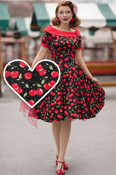 Roll Collar Cherry Swing Dress