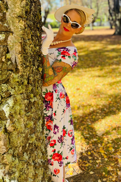Women's Off Shoulder 50's Inspired Evening Dress in White
