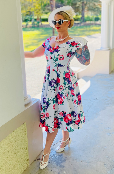Women's Off Shoulder 50's Inspired Evening Dress in White